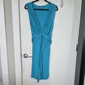 Blue Sky Turquoise Knot-Front Midi Dress